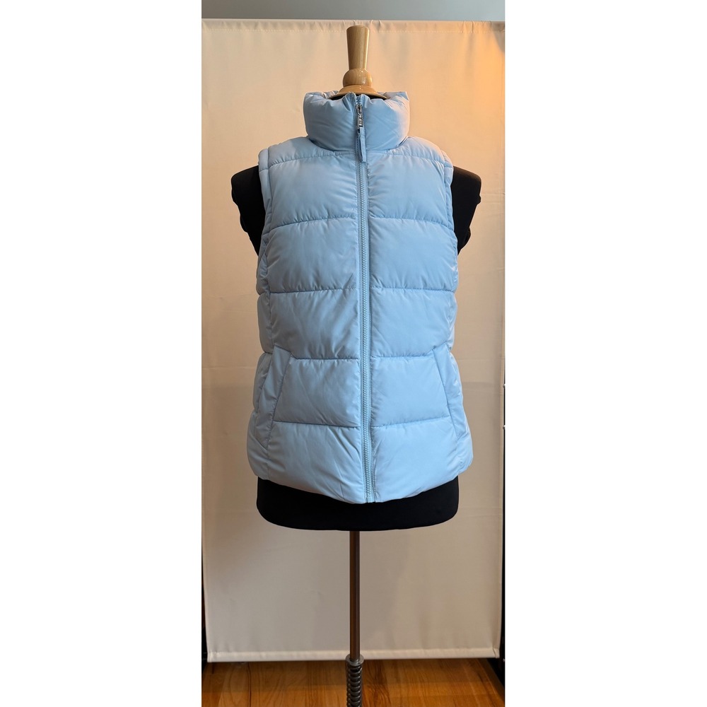 Tommy Hilfiger Womens Puffer Vest Light Blue Quilted Full Zip Sleeveless Medium